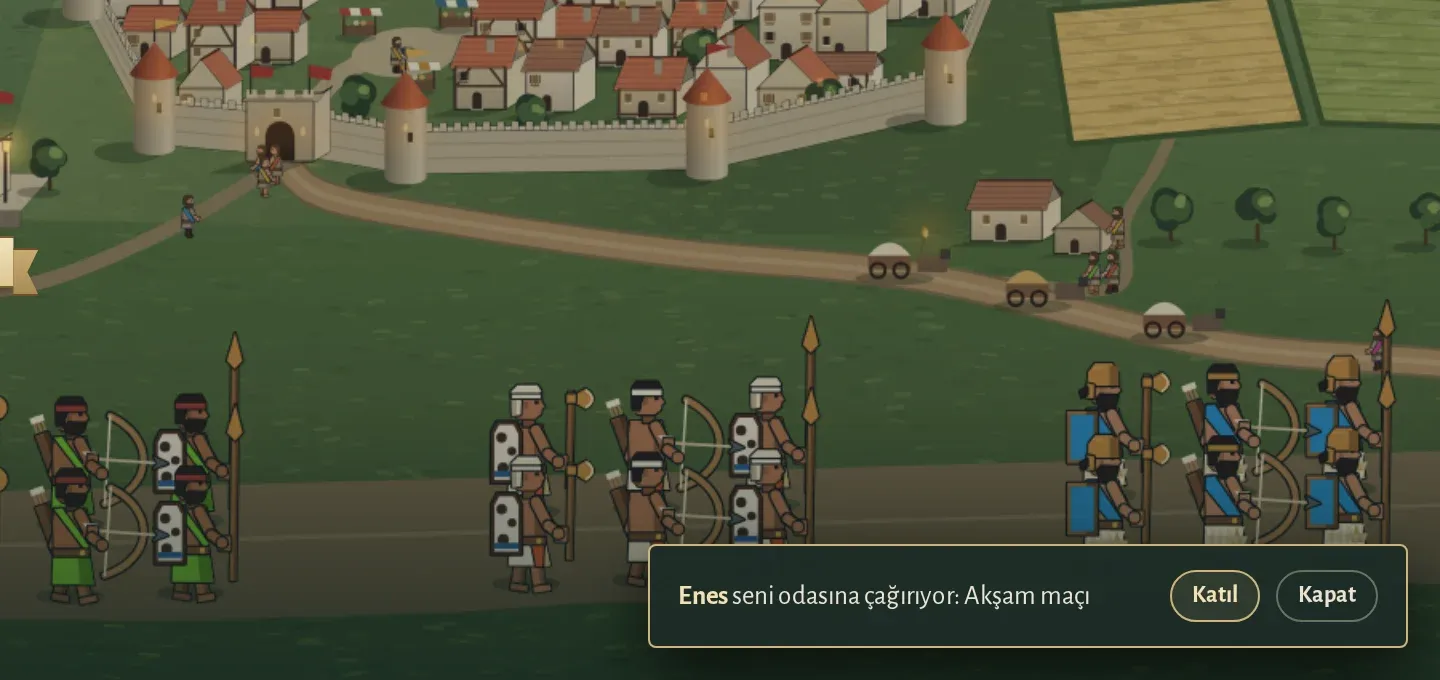 Çağrılan arkadaşın menüsünde çıkan bildirim: "Enes seni odasına çağırıyor", yanında Katıl ve Kapat